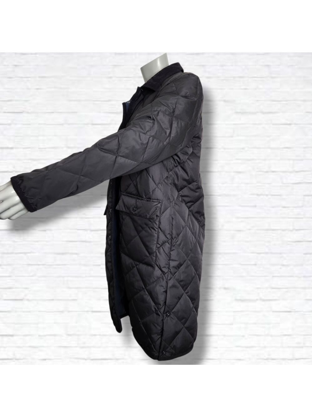 TAION City Chore Coat Black Quilted Piping Collar Long Down Coat Size S BNWT - Picture 8 of 16